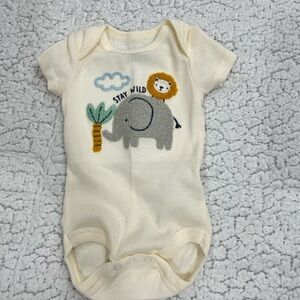 Cream Elephant and Lion Baby Onesie